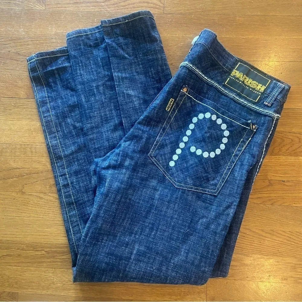 Parish Health Wealth &Wisdom Men’s Jeans Size 38 Dark Wash Button Fly Streetwear
